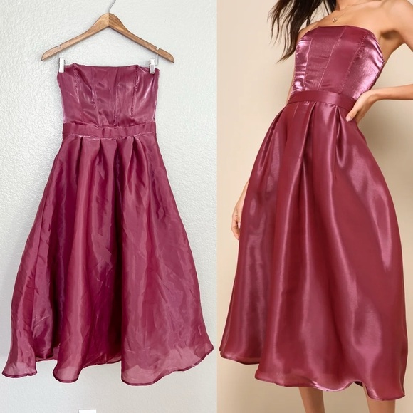 Radiant Direction Mauve Purple Strapless Midi Dress With Pockets - Picture 1 of 11